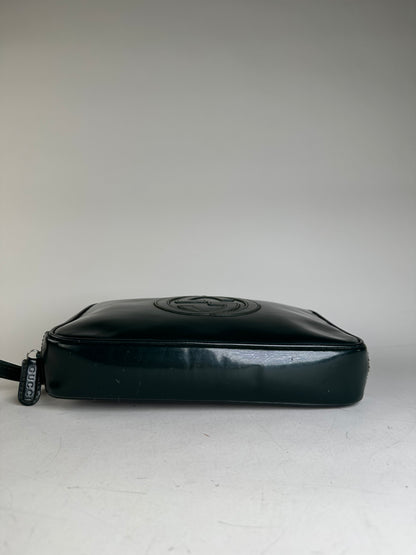 Vintage Gucci Leather Cosmetic Case Dark Green Silver