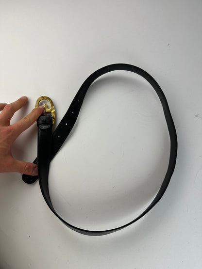 Vintage Gucci Double G Leather Belt Black Gold Silver