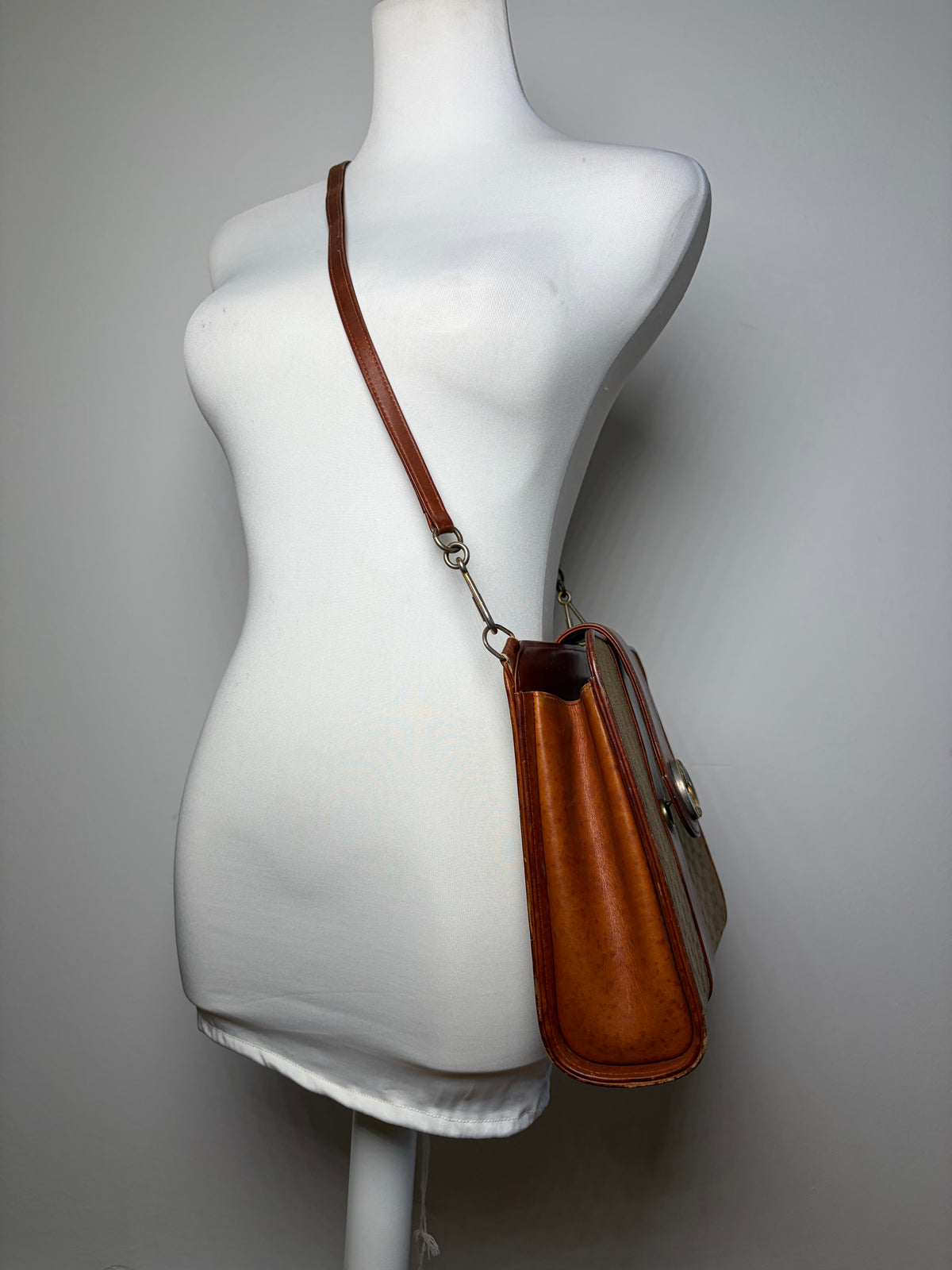 Vintage Gucci GG Monogram Canvas Structured Bag Beige Brown