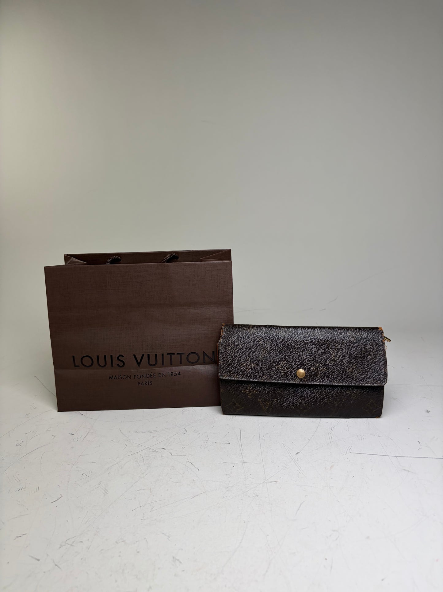 Vintage Louis Vuitton Monogram Canvas Long Wallet Brown Beige