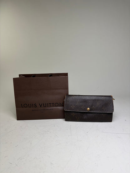 Vintage Louis Vuitton Monogram Canvas Long Wallet Brown Beige