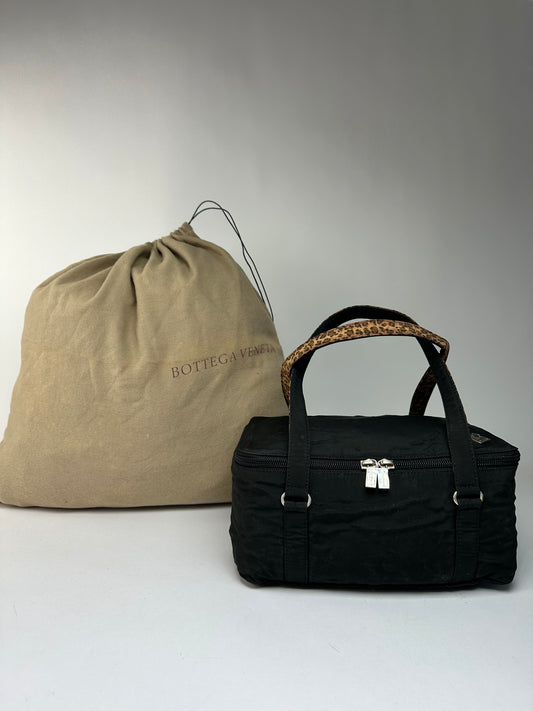 Vintage Bottega Veneta Structured Nylon Top-Handle Bag Black