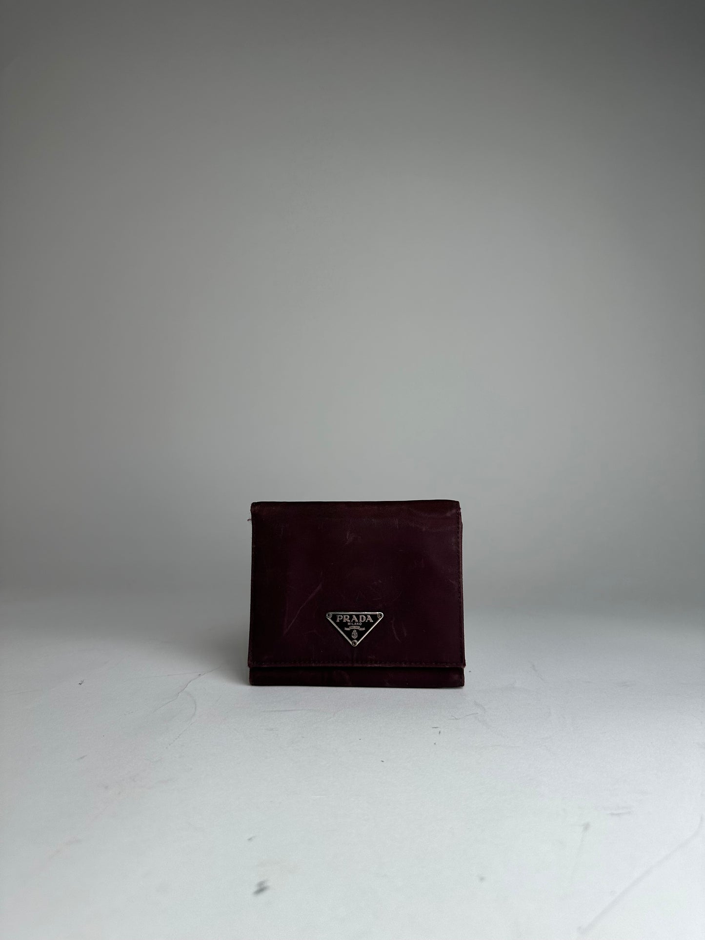 Vintage Prada Triangle Logo Polyester/Leather Wallet Purple