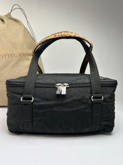 Vintage Bottega Veneta Structured Nylon Top-Handle Bag Black