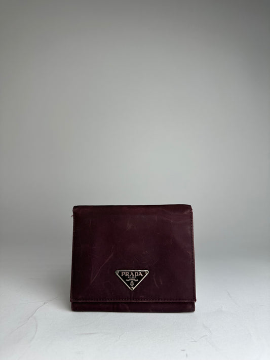 Vintage Prada Triangle Logo Polyester/Leather Wallet Purple