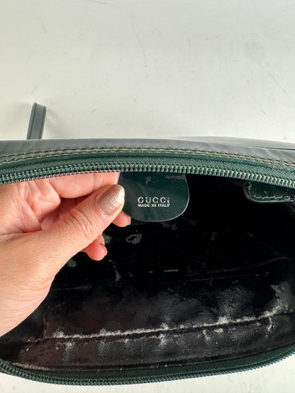 Vintage Gucci Leather Cosmetic Case Dark Green Silver
