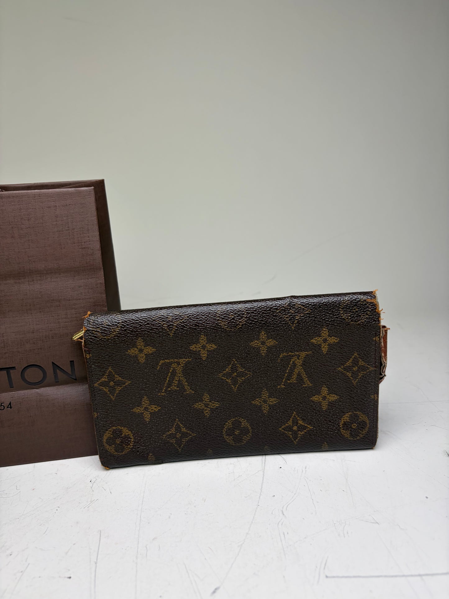 Vintage Louis Vuitton Monogram Canvas Long Wallet Brown Beige