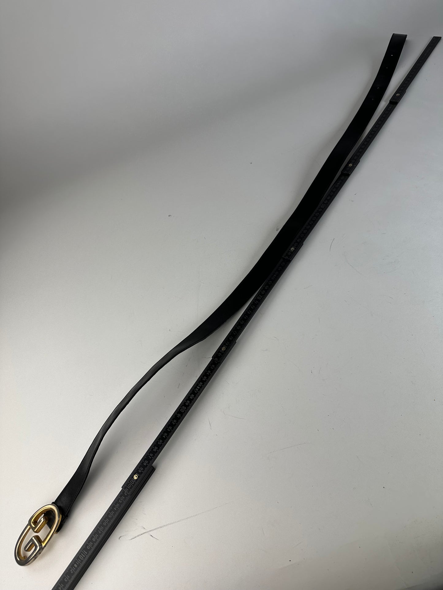 Vintage Gucci Double G Leather Belt Black Gold Silver