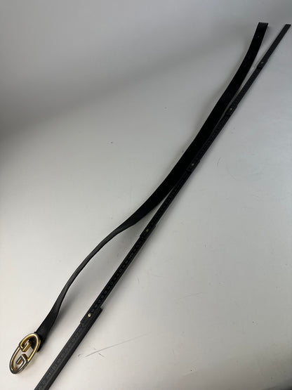 Vintage Gucci Double G Leather Belt Black Gold Silver