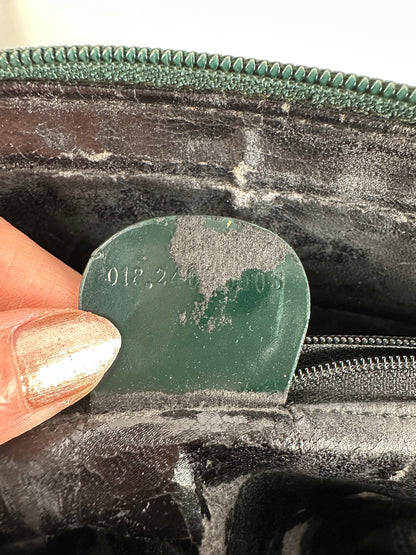 Vintage Gucci Leather Cosmetic Case Dark Green Silver