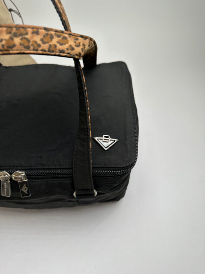 Vintage Bottega Veneta Structured Nylon Top-Handle Bag Black