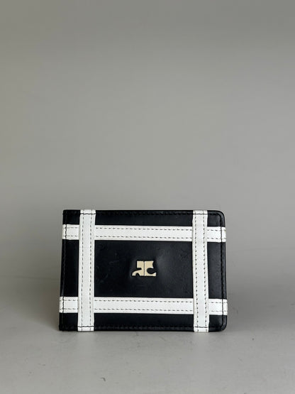 Vintage Courreges Leather Card Holder Black White Silver Logo