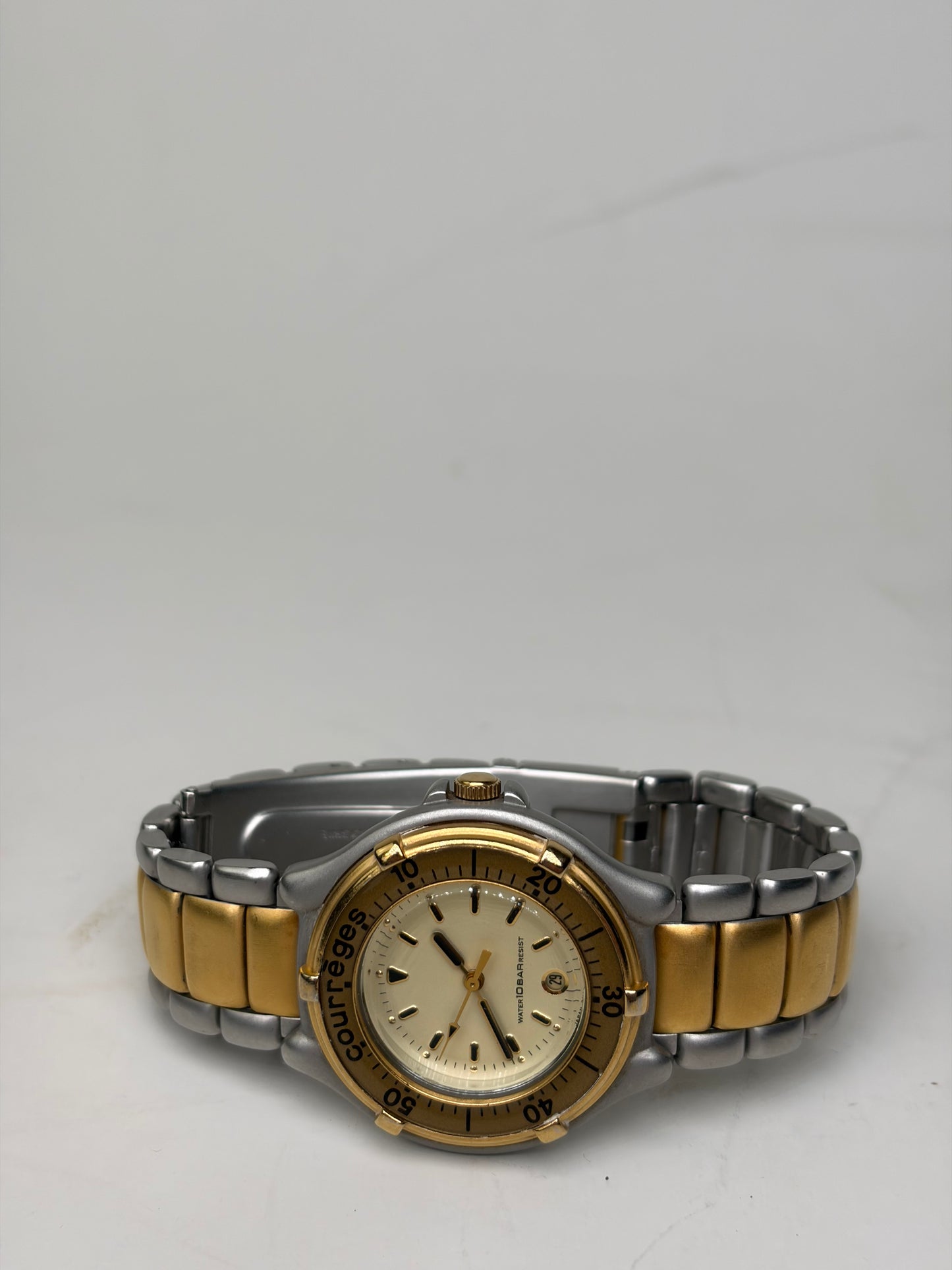 Vintage Courreges Stainless Steel Bracelet Watch Gold Silver