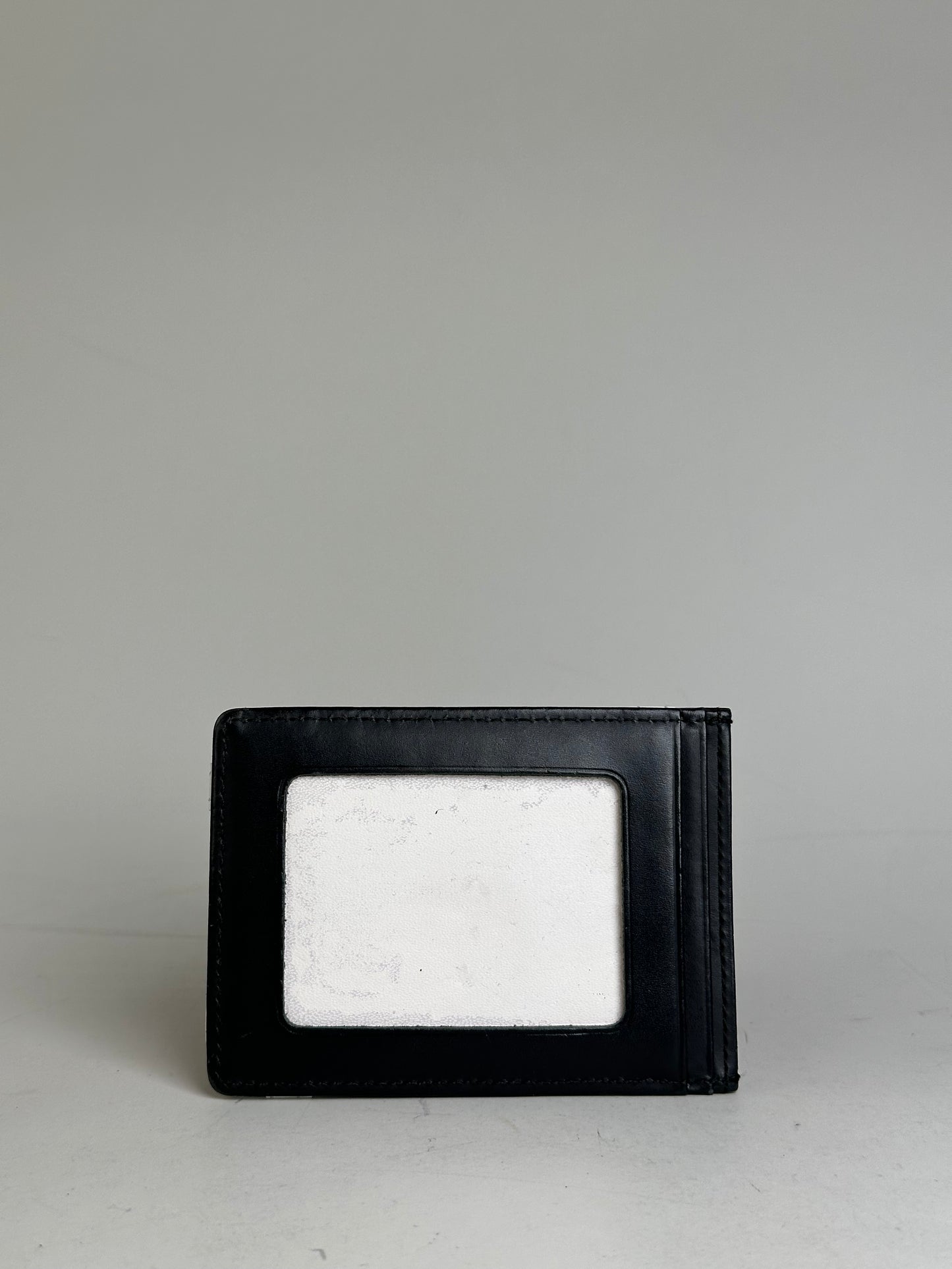 Vintage Courreges Leather Card Holder Black White Silver Logo