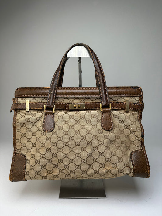 Vintage Gucci GG Supreme Chain Shoulder Bag Beige Brown
