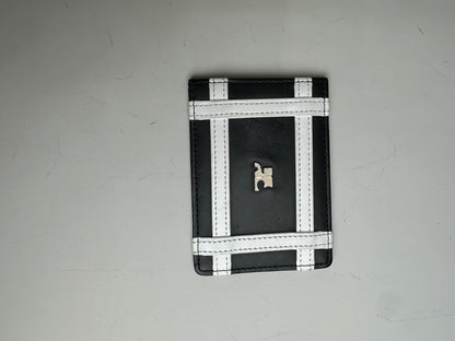 Vintage Courreges Leather Card Holder Black White Silver Logo