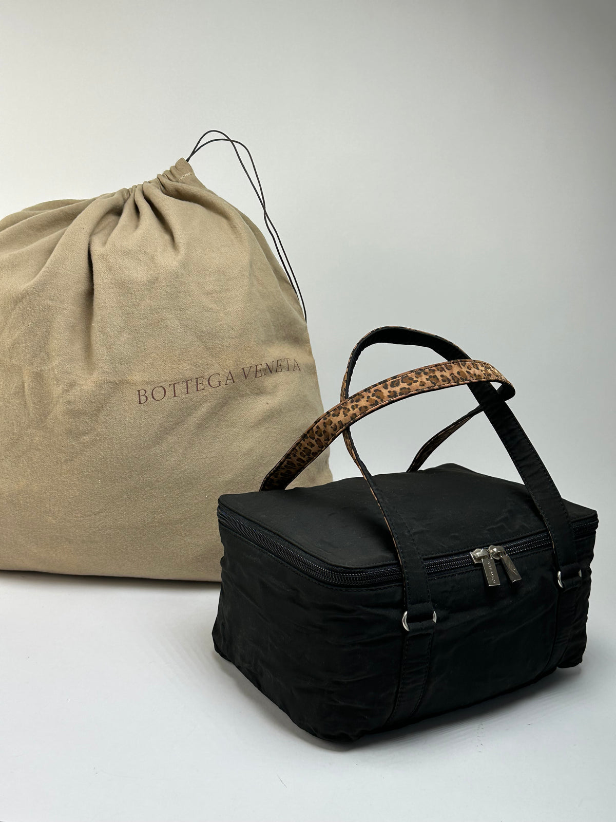 Vintage Bottega Veneta Structured Nylon Top-Handle Bag Black