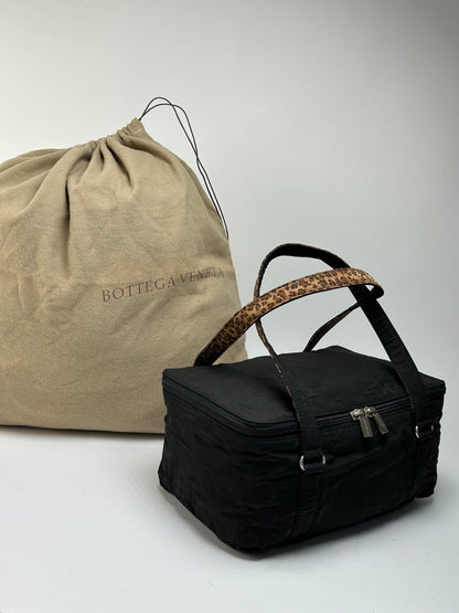 Vintage Bottega Veneta Structured Nylon Top-Handle Bag Black