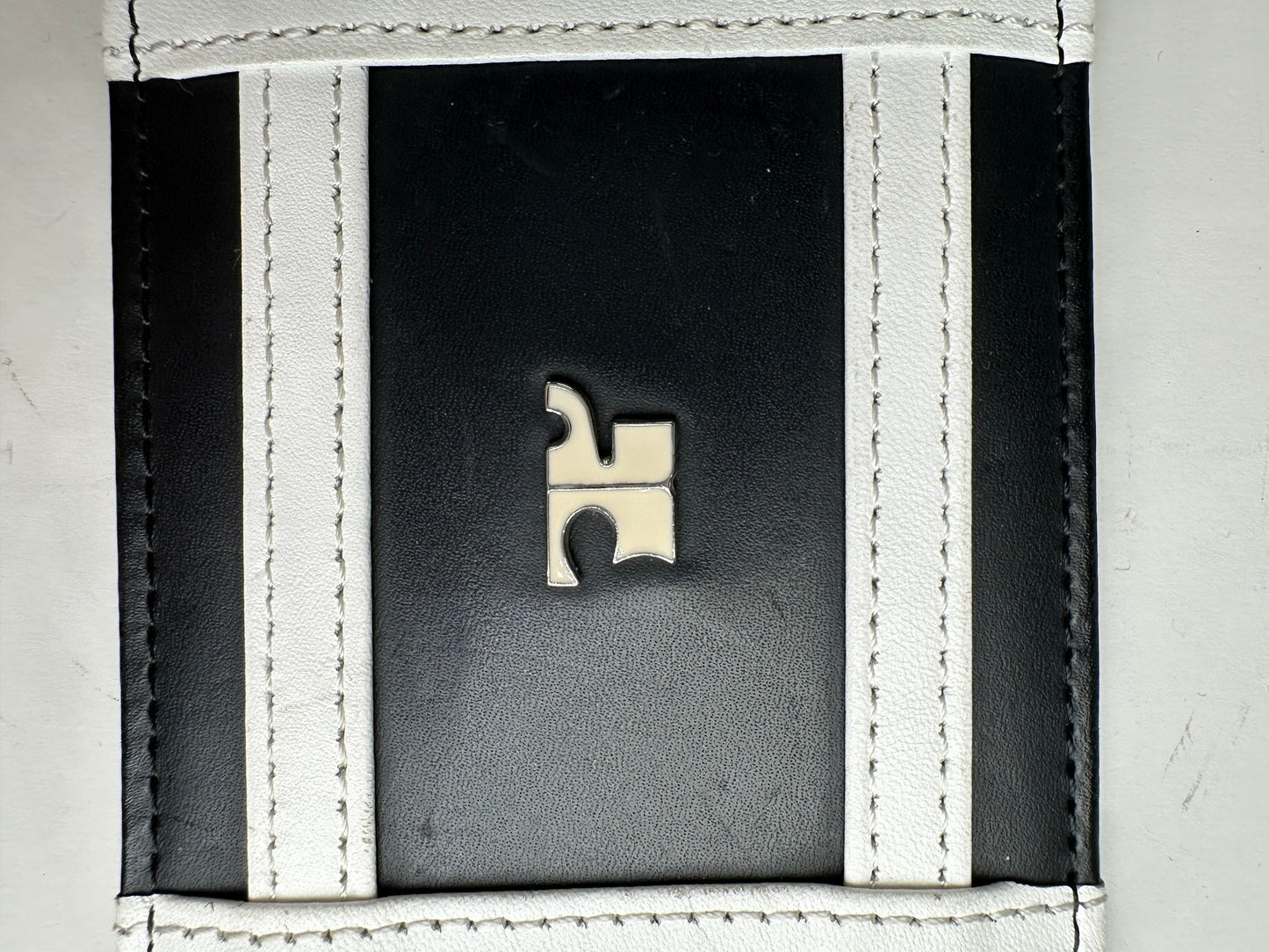 Vintage Courreges Leather Card Holder Black White Silver Logo