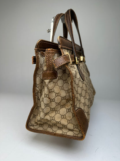 Vintage Gucci GG Supreme Chain Shoulder Bag Beige Brown