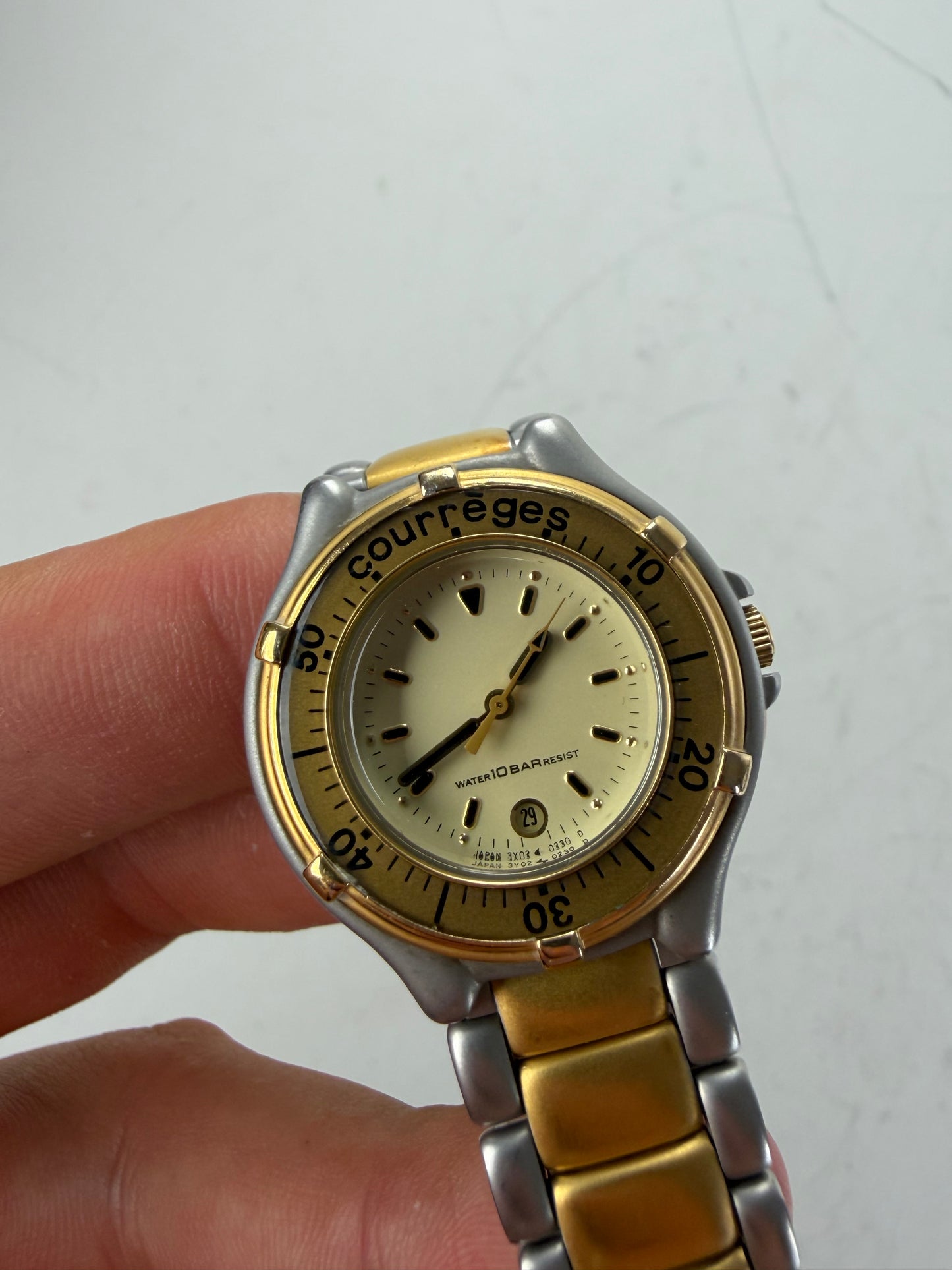 Vintage Courreges Stainless Steel Bracelet Watch Gold Silver
