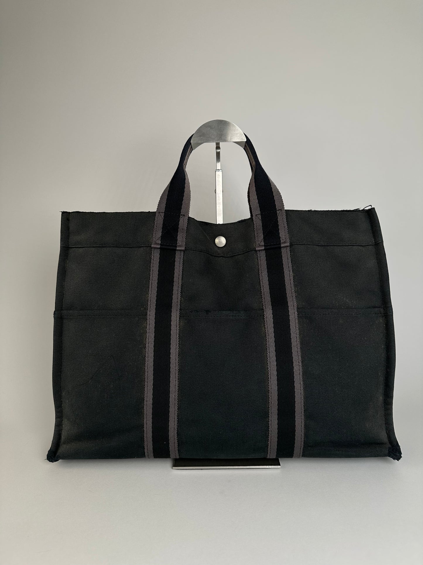 Vintage Hermes Canvas Tote Bag Black Grey