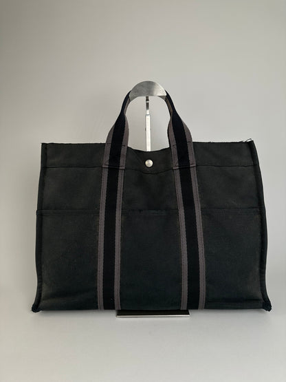 Vintage Hermes Canvas Tote Bag Black Grey