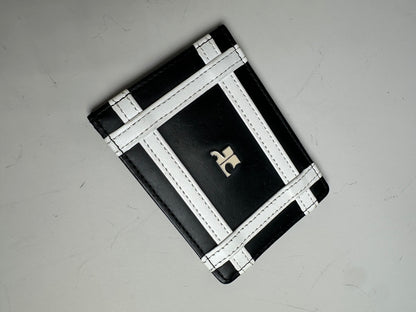 Vintage Courreges Leather Card Holder Black White Silver Logo
