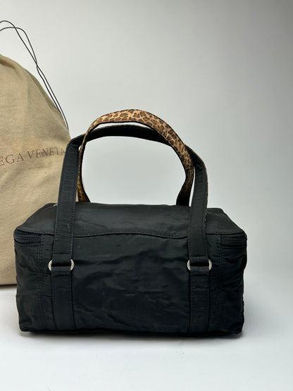 Vintage Bottega Veneta Structured Nylon Top-Handle Bag Black