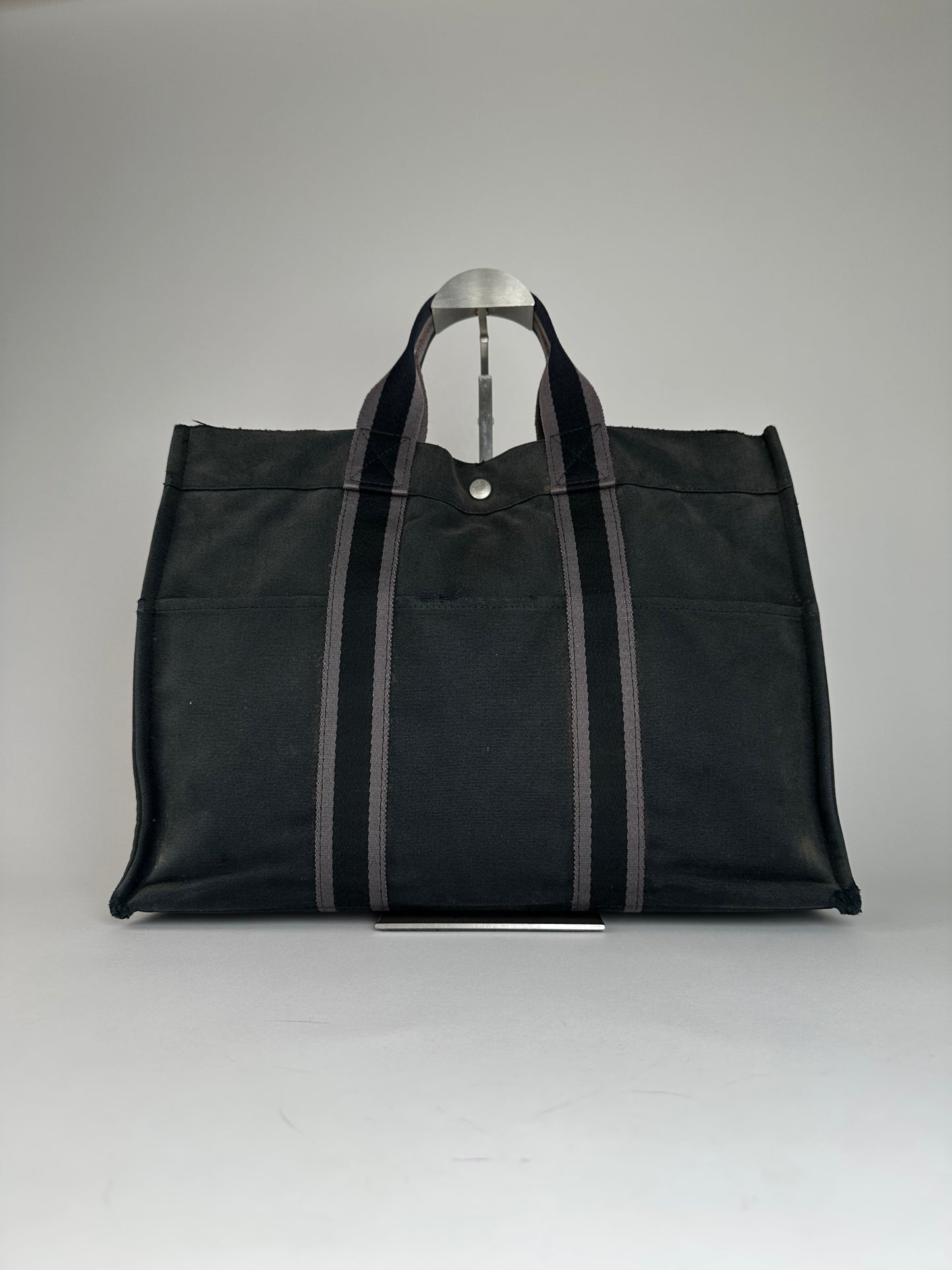 Vintage Hermes Canvas Tote Bag Black Grey