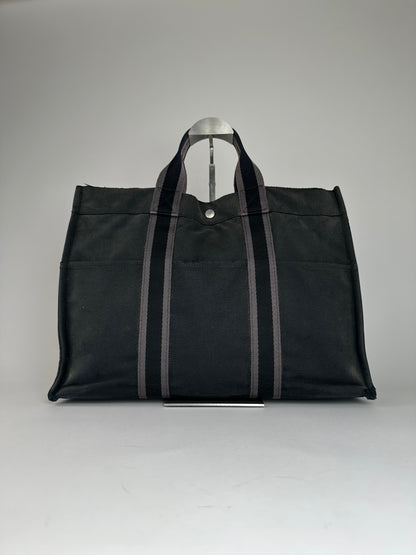 Vintage Hermes Canvas Tote Bag Black Grey