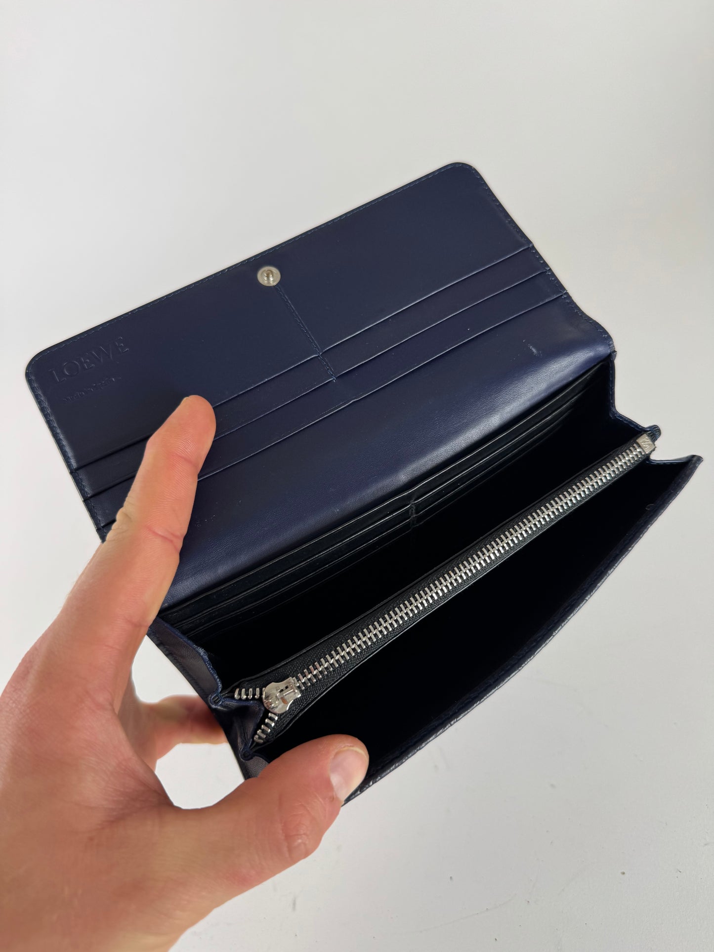 Vintage Loewe Madrid monogram leather wallet navy