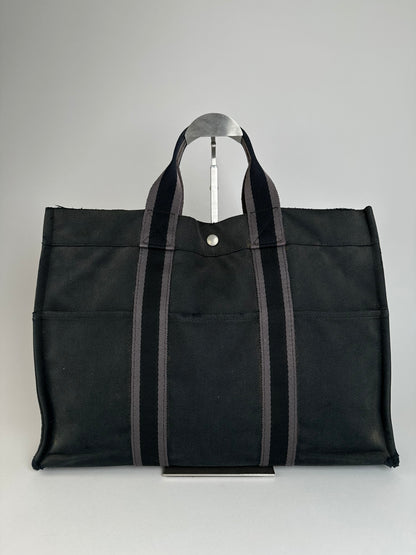 Vintage Hermes Canvas Tote Bag Black Grey