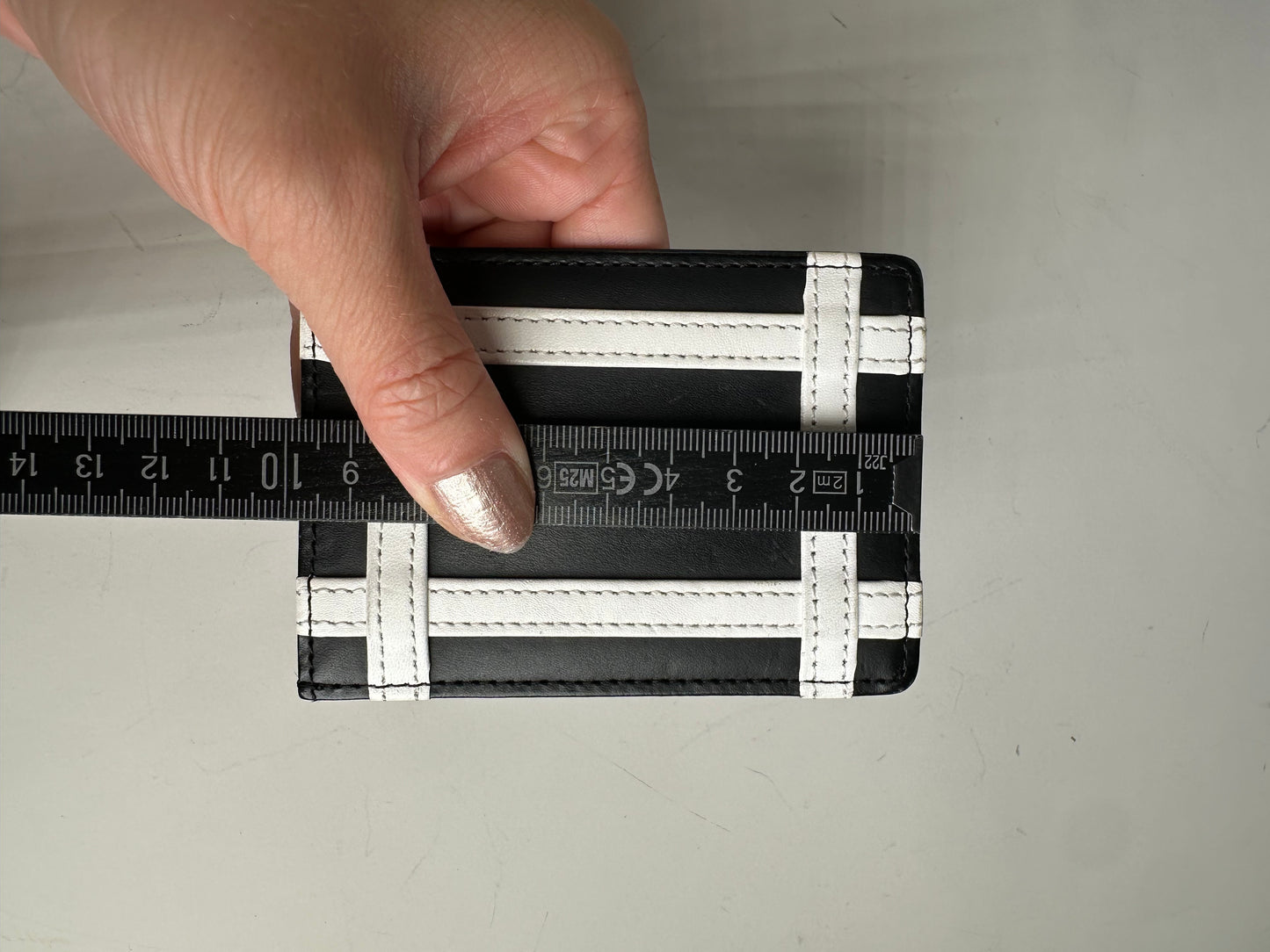 Vintage Courreges Leather Card Holder Black White Silver Logo