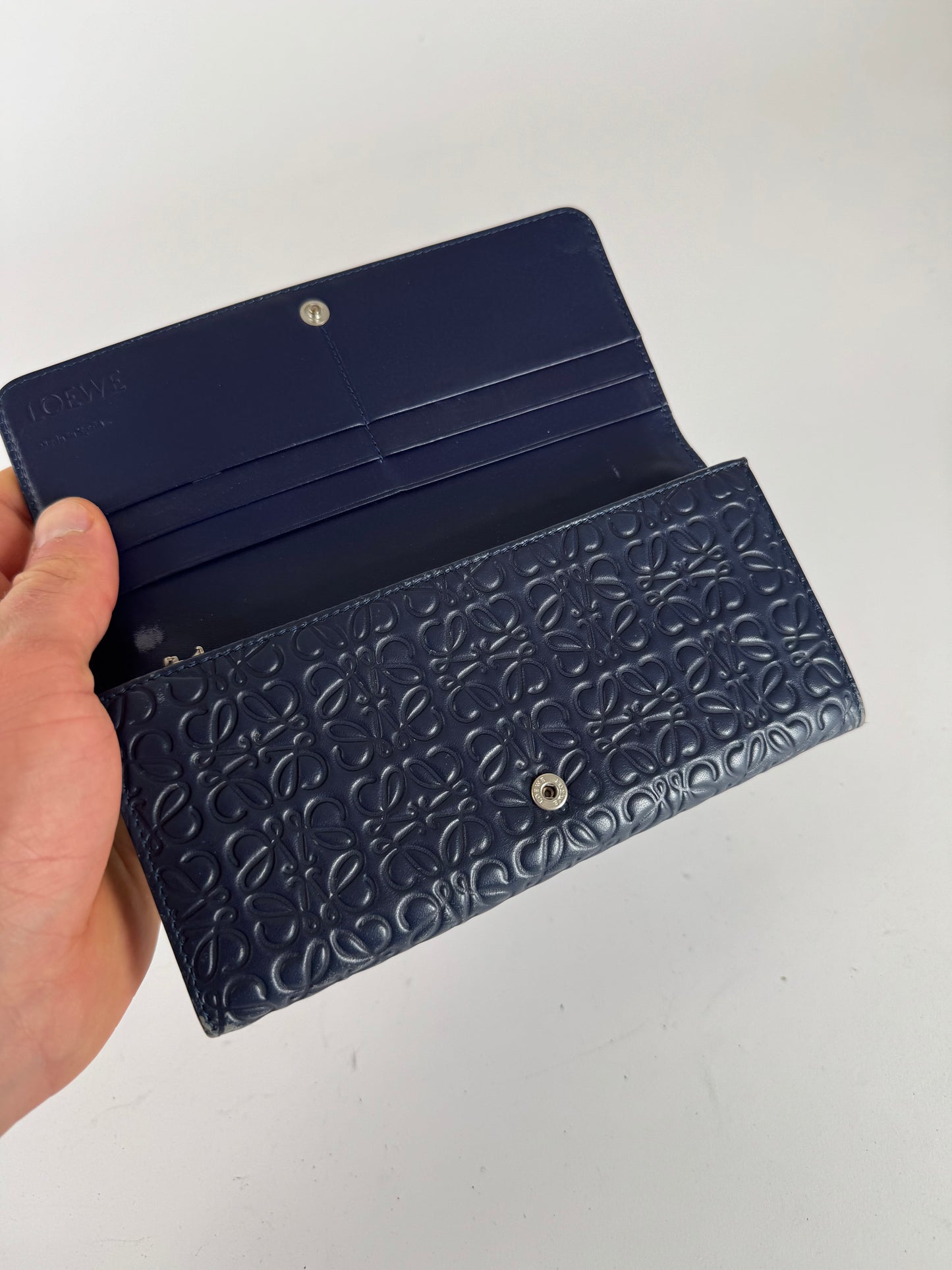 Vintage Loewe Madrid monogram leather wallet navy