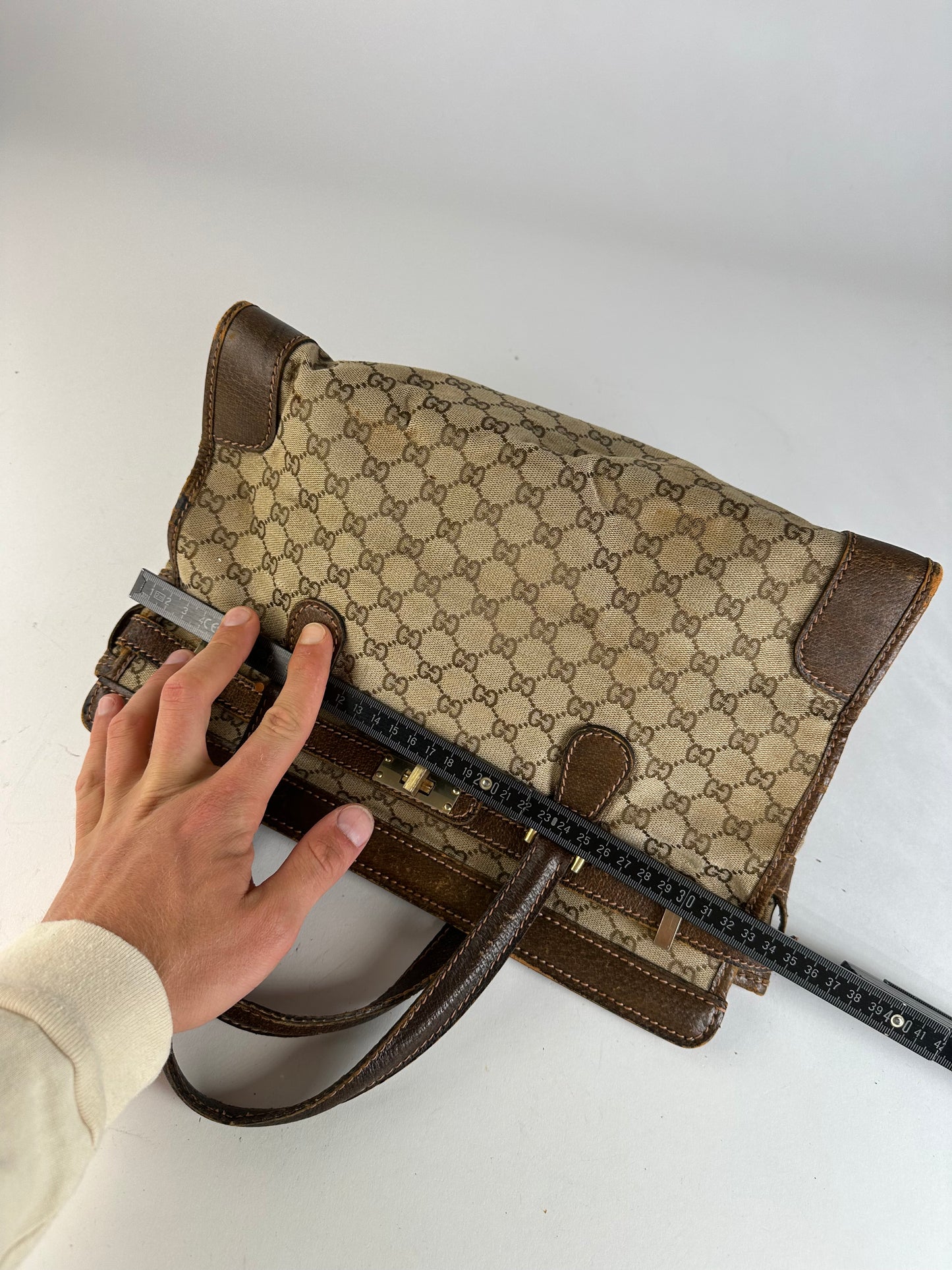 Vintage Gucci GG Supreme Chain Shoulder Bag Beige Brown