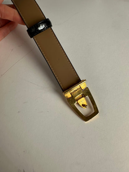 Vintage YSL Snake Emblossed Leather Belt Black