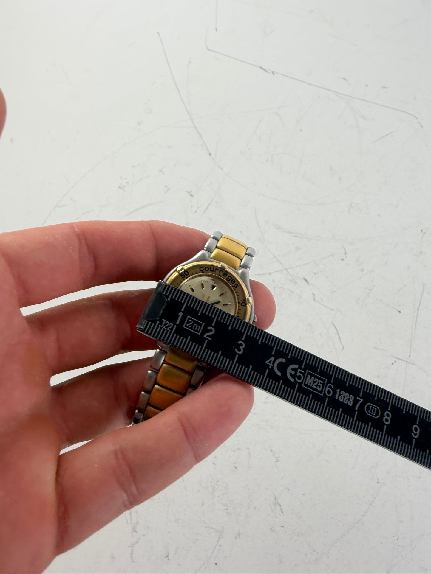 Vintage Courreges Stainless Steel Bracelet Watch Gold Silver
