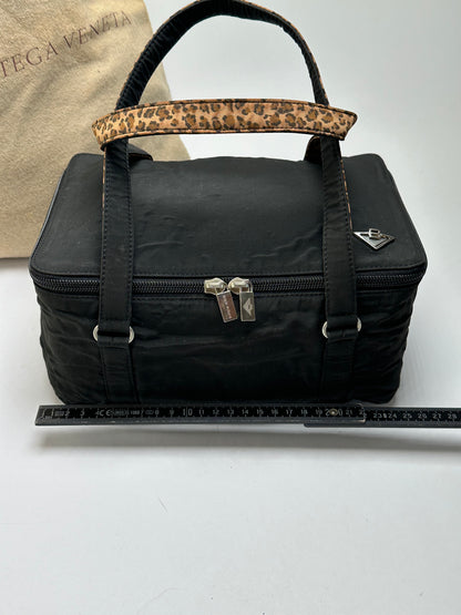 Vintage Bottega Veneta Structured Nylon Top-Handle Bag Black