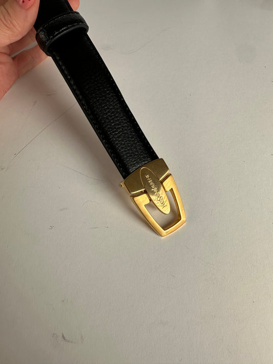 Vintage YSL Snake Emblossed Leather Belt Black
