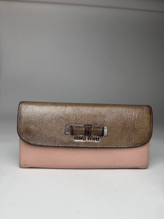 Vintage Miu Miu Leather Wallet Beige Silver