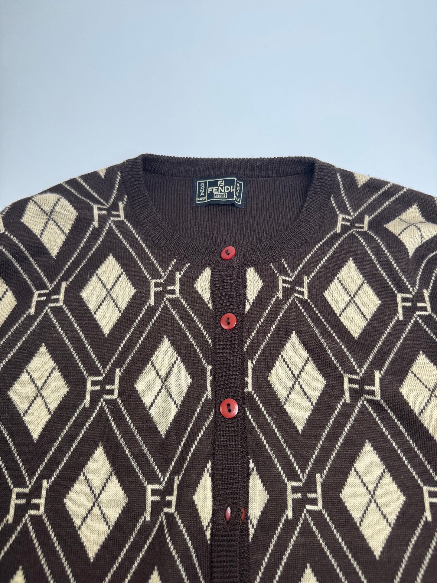 Vintage Fendi Roma Cardigan / Wool Sweater Brown Beige