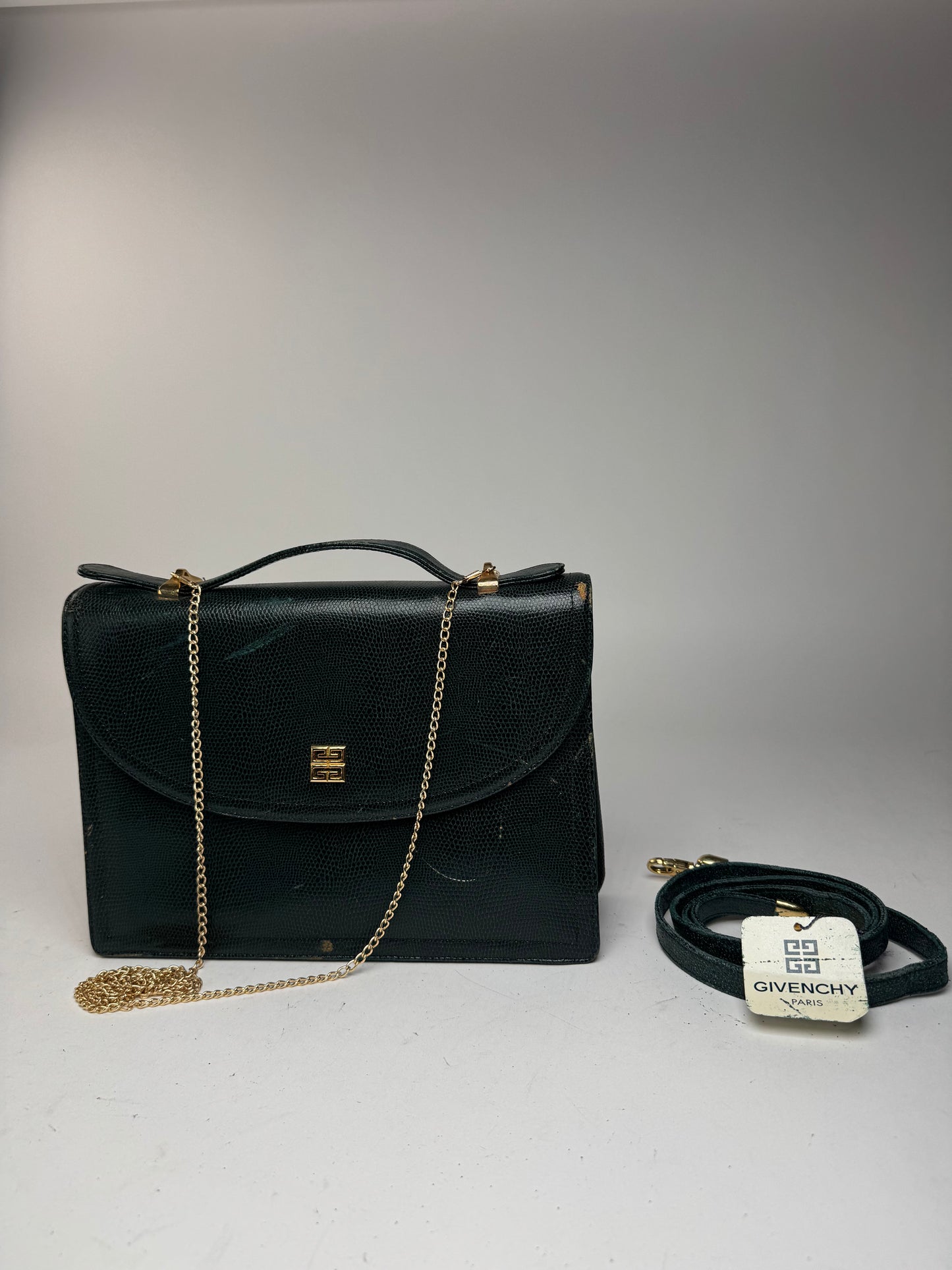 Sac vintage Givenchy 2Way en cuir peau de serpent vert