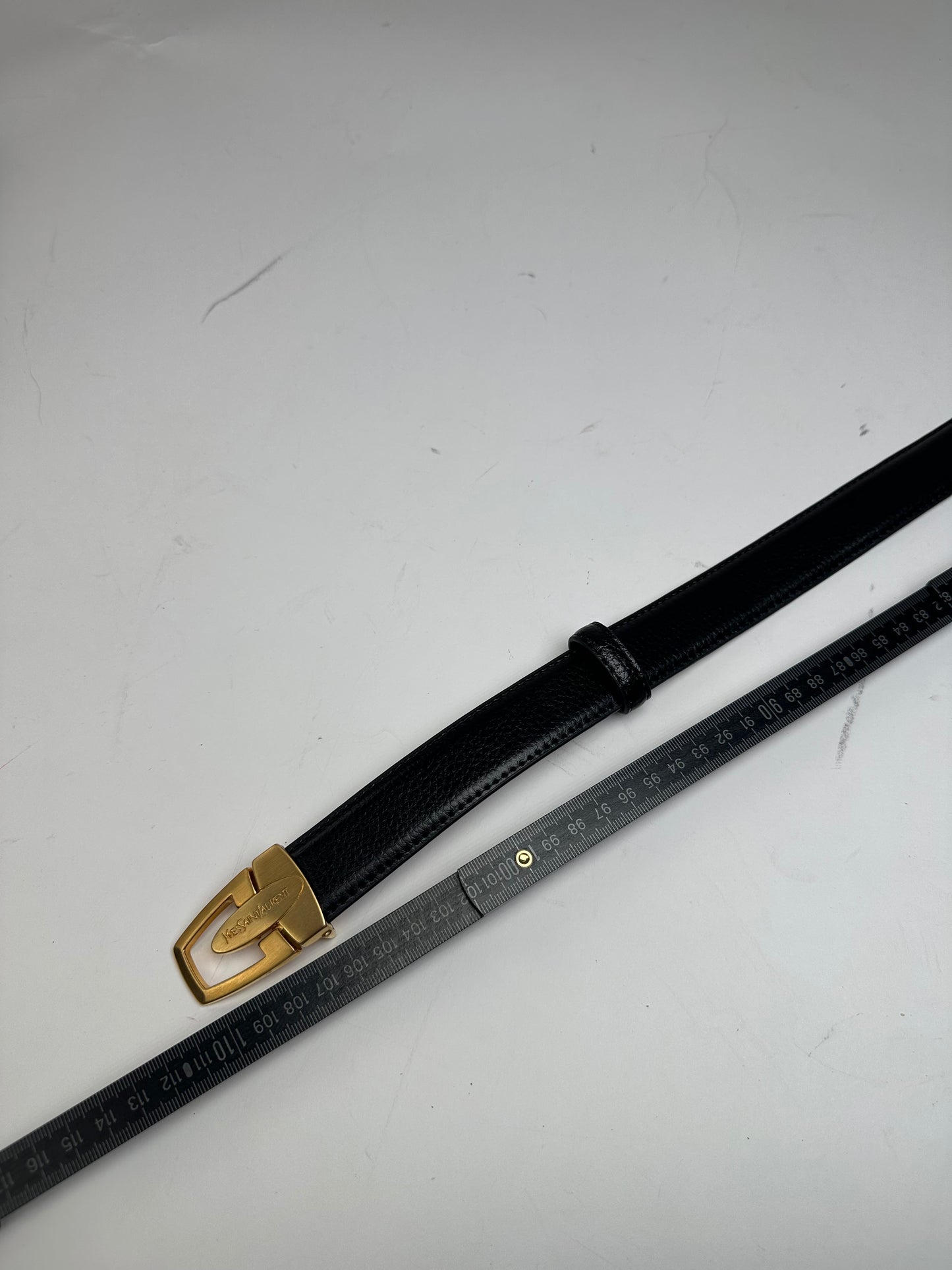 Vintage YSL Snake Emblossed Leather Belt Black