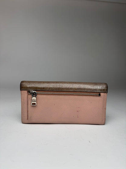 Portefeuille vintage en cuir Miu Miu beige argenté