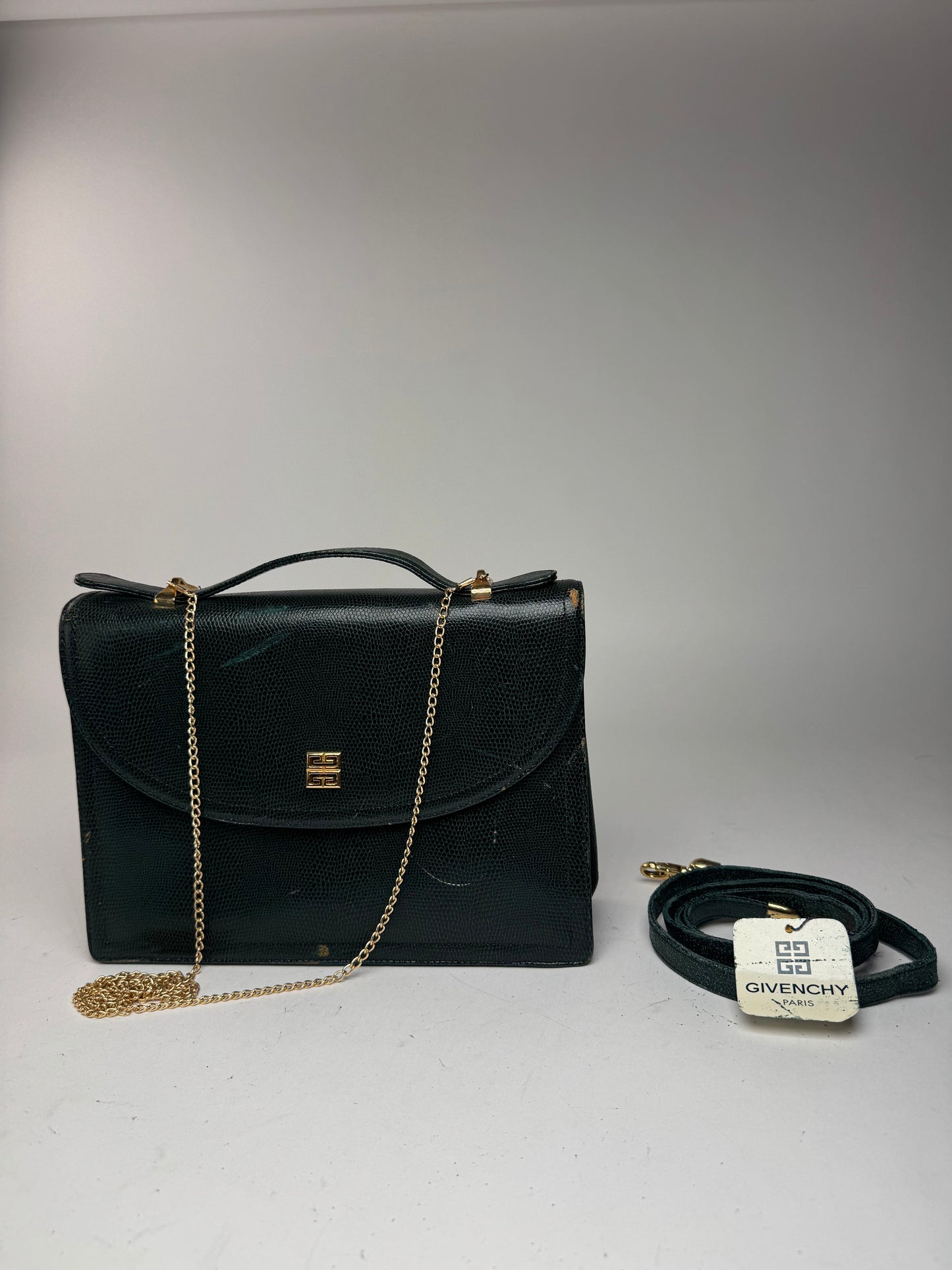 Sac vintage Givenchy 2Way en cuir peau de serpent vert
