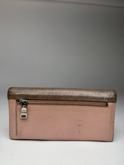 Portefeuille vintage en cuir Miu Miu beige argenté