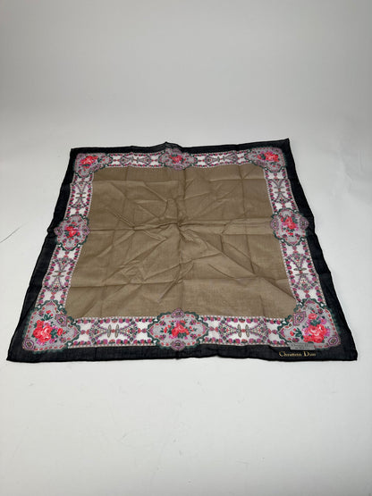 Vintage Dior Floral Scarf Brown Navy White