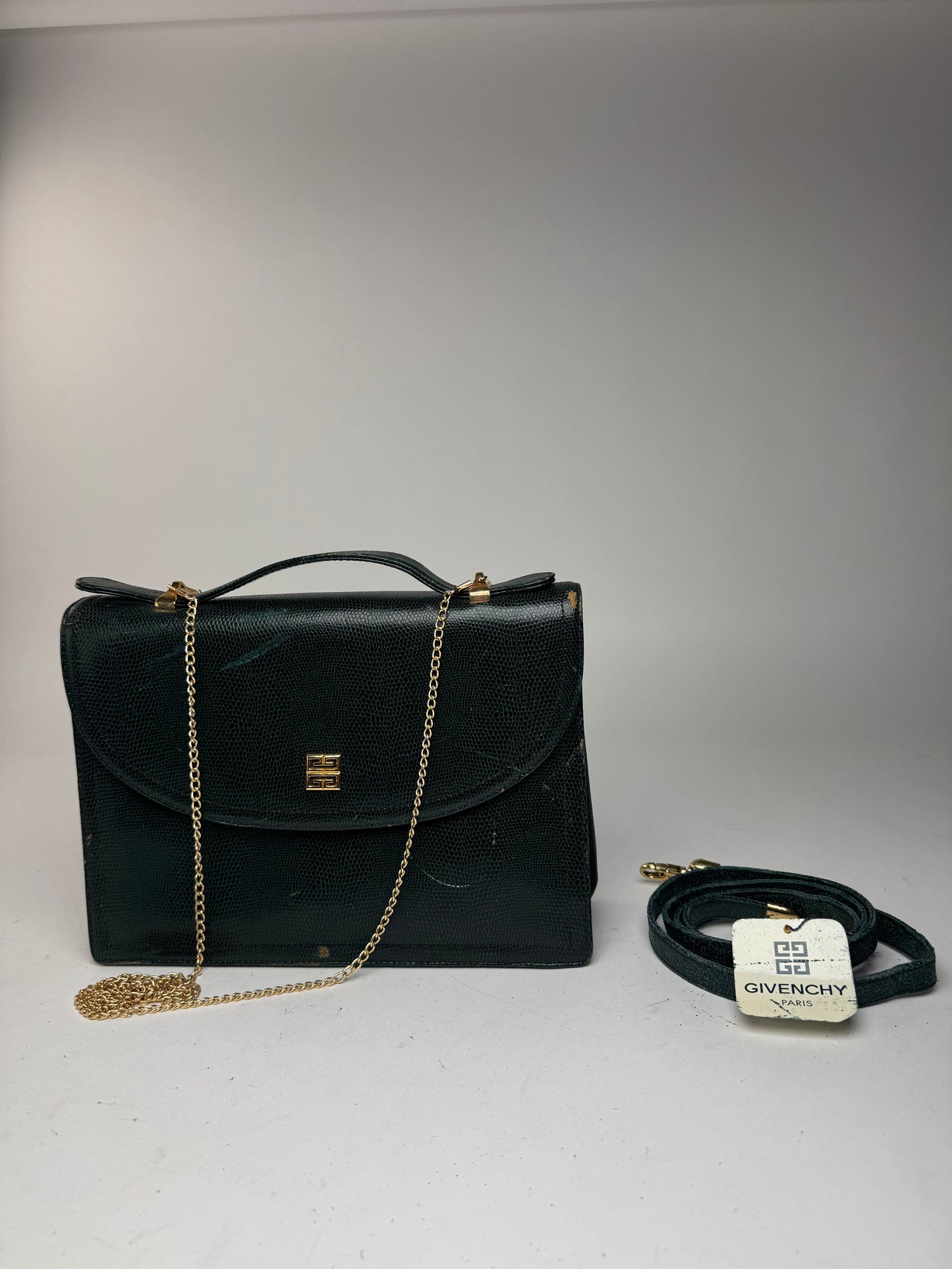 Sac vintage Givenchy 2Way en cuir peau de serpent vert