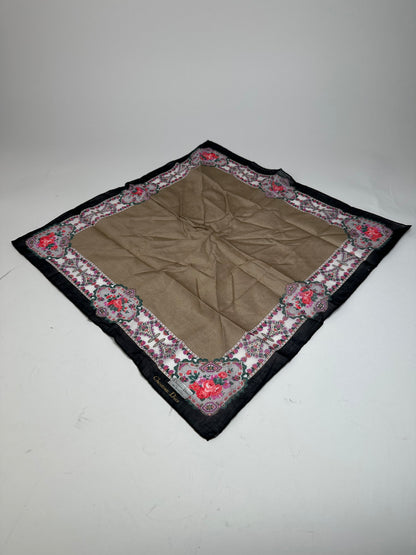 Vintage Dior Floral Scarf Brown Navy White
